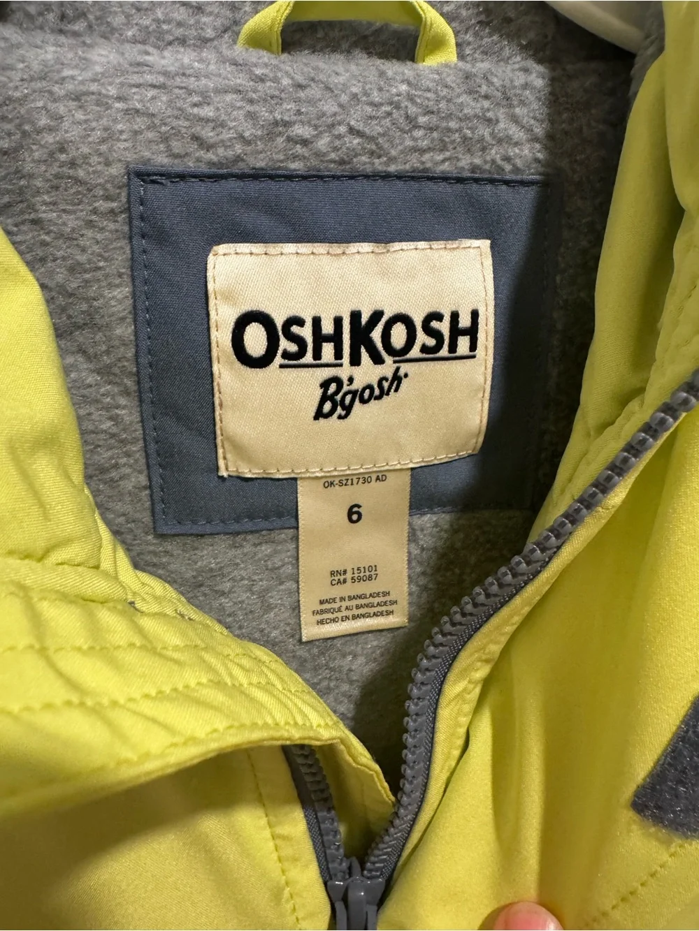 OshKosh B'gosh Two-Tone Yellow and Navy Hooded Rain Jacket